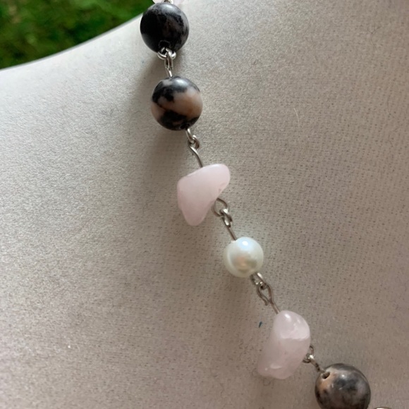 Pink Jasper and Rose Quartz Fairy Choker Necklace - Picture 3 of 4